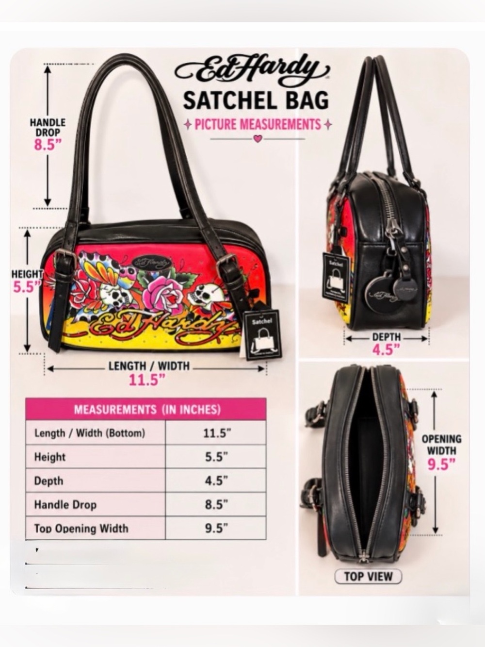 *new* Ed Hardy Red Yellow Black Floral Skull Satchel